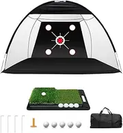 Golf Net,10x7FT Practice Net，Hitting Aid for Backyard Driving Chipping Training Swing with Target Mat Balls for Outdoor Indoor, Gifts for Men Golf Accessories
