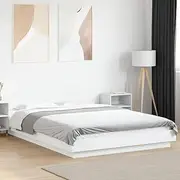 vidaXL Bed Frame Double Bed Mattress Base White, Engineered Wood, Sturdy Plywood Slats, 135x190 cm, Modern Design, Bedroom Furniture