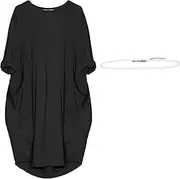 [aromm] Women Crew Neck T Shirt Dress Loose Plain Casual Plus Size Midi Dresses with Two Pockets
