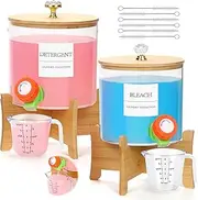 Laundry Detergent Dispenser, 2Pcs Laundry Soap Dispenser with Stand, Faucets Acrylic Laundry Detergent Container for Laundry Room Liquid Detergent, Bleach, Fabric Softener Organization and Storage
