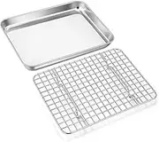 Joyfair 9 Inch Baking Tray Pan & Cooling Rack Set, Stainless Steel Rectangular Toaster Oven Pan with Grid Rack for Cookies/ Meats/ Bacon, Non-toxic & Heavy Duty, Rust-free & Dishwasher Safe