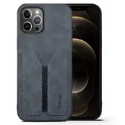 Denior For Apple iPhone 12 Pro Leather Case with Elastic Wallet Card Holder Slot Pocket Cover – Grey