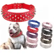 Hoot PU Leather Adjustable Spiked Studded Dog Collar 2" Wide -Large