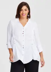 [TS] Taking Shape Crinkle Crush Drawstring Shirt Size 12 in White, Viscose - Plus Size Women's Clothing White
