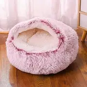 Cozy Burrowing Cave Pet Bed for Dogs Cats Kitten Plush Warm Soft Sleeping Nest (Pink, Medium 50cm)