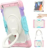 Timecity for iPad 9th/ 8th/ 7th Generation Case 10.2 inch (for iPad 9/8/ 7 Case): with Strong Protection, Screen Protector, Handle, Shoulder Strap, 360° Rotating Stand, Pencil Holder - Pink Camo