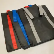 3 New Reusable Grocery Bags - Red, Blue & Gray