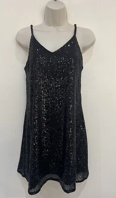RIVER ISLAND Women's Black Sequin Strappy Dress (Size UK 10)