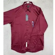 Arrow Shirt Mens 16 34-35 Maroon Dress Classic Button Up Long Sleeve Pocket NEW