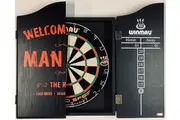 WINMAU PRO SFB Bristle Dart Board Set - Man Cave Cabinet - 6 x Darts