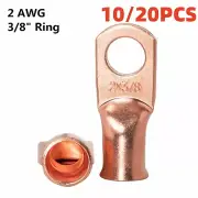 10/20X 2 AWG 3/8" Hole Bare Copper Ring Wire Terminal Battery Cable Welding Lugs