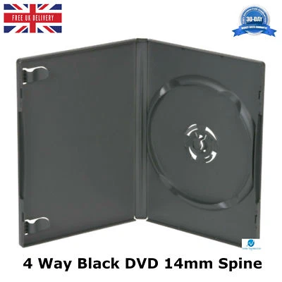 100 x 4 Way Black DVD 14mm Spine Holds 4 Discs Verso Pak Replacement Case Amaray