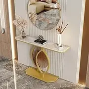Marble Console Table Sintered Stone:Luxury Hallway Tables 120x30x78cm Rich Cold Jadeite Natures Textured Marble Tabletop Designed Big Wood Leaf Shape with Stable Gold Legs Furniture Decor