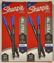 Sharpie Pen Felt Tip with Fine 0.4mm Point - 2x Boxes of 12 Pens - Blue