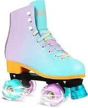 LIKU Quad Roller Skates for Girl and Women with All Wheel Light Up,Indoor/Outdoor Lace-Up Fun Illuminating Roller Skate for Kid