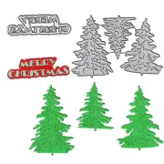 Merry Christmas Pine Tree Cutting Dies, 3Pcs Christmas Tree Die Cuts Metal Embos