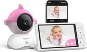 WUUK Video Baby Monitor, 5.5'' Baby Monitor with 360 PTZ Color Display, 135° Wider Viewing Angle, Night Vision, 1000ft Long Range, 2K Baby Camera with App, One-Touch Call, Lullabies (Pink)