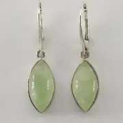 Green Oval PREHNITE Earrings 925 STERLING SILVER Leverback Genuine Natural #19e