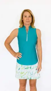 Amy Sport Frontline Sleeveless Silver Zip Top- Ocean