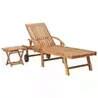 NNEVL Sun Lounger with Table Solid Teak Wood