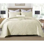 Cotton Rich Lightly Quilted Coverlet Set Royale Cream (Queen, King)