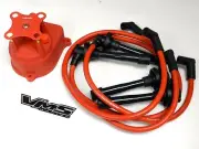 DISTRIBUTOR CAP & SPARK PLUG WIRE KIT FOR 92-95 HONDA CIVIC D16 EG RED (for: Honda)