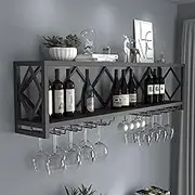Wall Mounted Iron Wine Bottle Rack with Glass Holder Multifunctional Liquor Display Shelf for Home Bar Storage