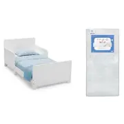 Delta Children Mysize Toddler Bed, Bianca White + Fiber Core Mattress, 2 Attache