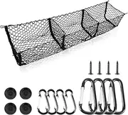 Upgrade Cargo Net Trunk Bed Organizer for Ford/Dodge/GMC/Chevy Silverado/Toyota/Nissan/Honda/Lincoln and Pickup Truck, Longer Mesh Storage Net Heavy Duty Cargo Net with 3 Detachable Pocket (43 inches)