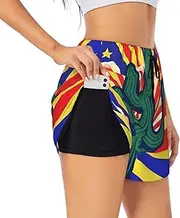 [WURTON] Arizona Flag Print Exercise Gym Workout Shorts Women's Athletic Shorts Dual-Layered Yoga Running Shorts