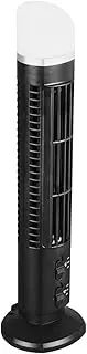 Desk Fan, Quiet Tower Bladeless Fan Anti Slip Pad 90 Degree Oscillating Fingertip Guard with Light for Office (Black)