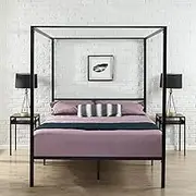 Zinus Patricia Double Bed Frame - Black Canopy Four Poster Bed with Metal Slats/Mattress Platform with Under Bed Storage/Bedroom Furniture