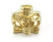 Hat Skull Adjustable Ring Raw Brass (20mm 10.5US inner size) 2884
