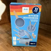NIB ALDI Play Wooden Kitchen Accessories Set Light Blue 2025 Crofton