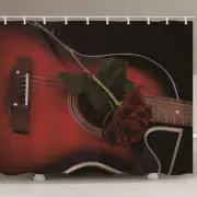 Brown Guitar String 3D Shower Curtain Waterproof Fabric Bathroom Decoration
