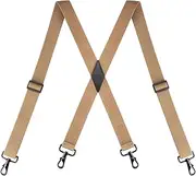 [BoiLafiYon] Beige Suspender for Men X-Back 1.4 Inches Wide Button End Elastic Adjustable Suspenders, Beige