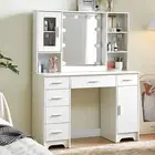 Dressing Table,Makeup Table with 5 Drawers,Vanity Desk 10 LED Mirror and Cabinet