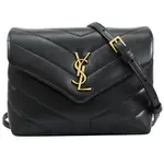 YSL 678401 LOULOU TOY 迷你翻蓋雙層斜背包.黑/金