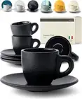 KIVY 3 Oz Espresso Cups Set of 4 - Thick Walled Stoneware Espresso Cup Set - Ita