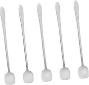 FUNOMOCYA Elegant Stainless Steel Mixing Spoons Square Head 5pcs Long Handle Stirrer Spoons for Bar Cocktail Tea