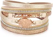 [FANCY SHINY] Leather Wrap Bracelet Boho Cuff Bracelets Crystal Bead Bracelet with Magnetic Clasp Jewelry Gifts for Women Teen Girls