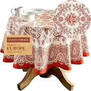 Maison d'Hermine Table Cloth Round Table 100% Cotton 69 Inches Tablecloth Reusable Decorative Everyday Use for Dining Room, Farmhouse, Home, Party, Festive & Wedding - Cachemire