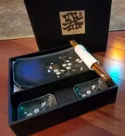 6 Piece Vintage Mino Ware Sushi/Sousaku Set. New With Box, Wrap and Stickers