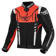 Berik Striper Motorcycle Leather Jacket, black-white-red, Size 48 for Men Black White Red
