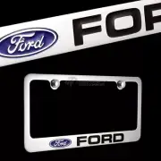 FORD Chrome Plated Brass Metal License Plate Frame with 2 Chrome Caps AUTHENTIC