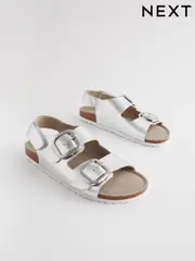 Silver Back Strap Leather Footbed Sandals (206259) | $27