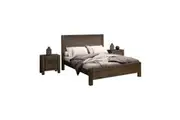4 Pieces Bedroom Suite in Solid Wood Veneered Acacia Construction Timber Slat King Size Chocolate Colour Bed, Bedside Table & Dresser