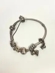 Pandora Solid Sterling Silver Multi-Charm Snake Bracelet 7 in, Box
