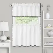 Modern Tailored Window Curtain Drapes, Rod Pocket Stitched Embroidery, White
