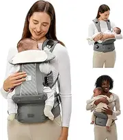 Bc Babycare Hexa Effortless Baby Carrier with Hip Seat - Ergonomic Toddler Carrier (8-33 lbs), Adjustable Slide Lock & Knob, Hip-Healthy Design for Parent's Back Relief, Gray